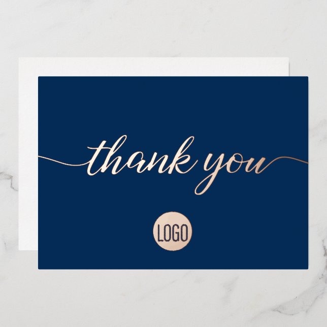 Rose Gold Navy Blue Business Thank you   Foil Holiday Card (Front/Back)
