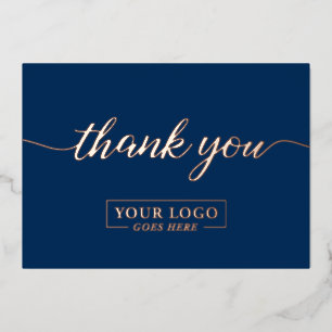 Rose Gold Navy Blue Custom Business logo Foil Holiday Card