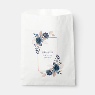 Rose Gold Navy Blue Dusty Pink Floral Wedding Favour Bag