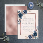 Rose Gold Navy Blue Dusty Pink Floral Wedding Invi Invitation<br><div class="desc">Traditional and formal, this wedding invitation design features watercolor rose florals in navy blue and dusty pink, with a rose gold faux foil text box and texture on the reverse. Thank you sooo much for supporting our small business, we really appreciate it! We are so happy you love this design...</div>