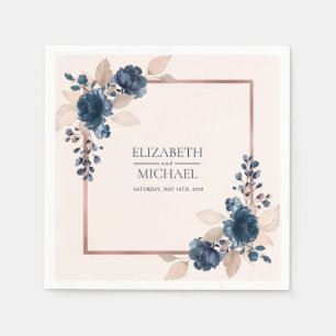 Rose Gold Navy Blue Dusty Pink Floral Wedding Napkin