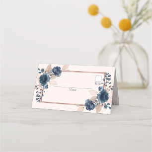 Rose Gold Navy Blue Dusty Pink Floral Wedding Place Card