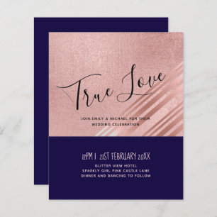 Rose Gold Navy Blue Glitter Foil Look WEDDING