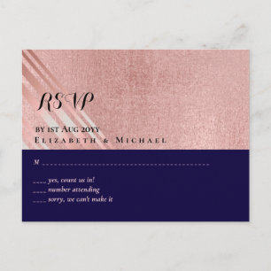 Rose Gold Navy Blue Glitter Foil Look WEDDING Postcard