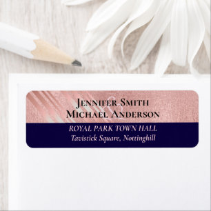 Rose Gold Navy Blue Glitter Foil Look WEDDING Return Address Label