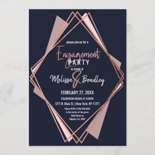 Rose Gold Navy Blue Mauve Geometric Engagement Invitation
