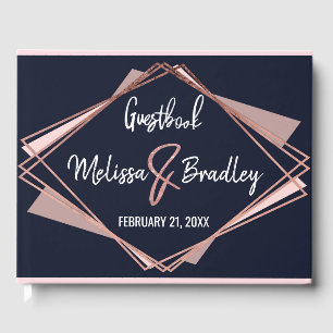 Rose Gold Navy Blue Mauve Geometric Guestbook