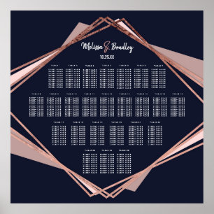 Rose Gold Navy Blue Mauve Geometric Seating Chart