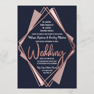 Rose Gold Navy Blue Mauve Geometric Wedding Invitation