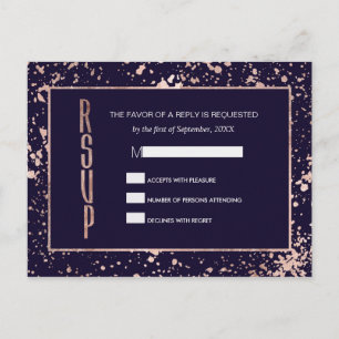 Rose Gold Navy Blue Paint Splatters RSVP Postcards