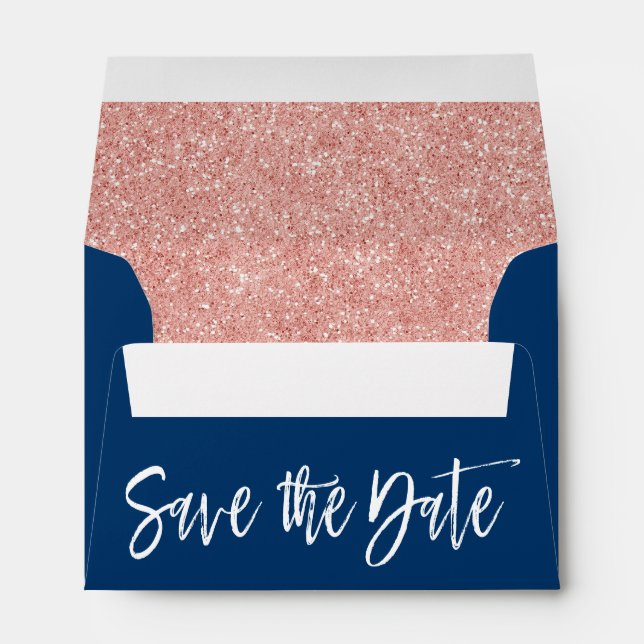 Rose Gold & Navy Blue Save the Date Envelopes (Back (Bottom))