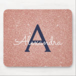 Rose Gold Navy Blue Sparkle Glitter Monogram Name Mouse Pad<br><div class="desc">Blush Pink - Rose Gold and Navy Blue Sparkle Glitter Monogram Name Monogram Mousepad. This Mousepad can be customised to include your first name.</div>