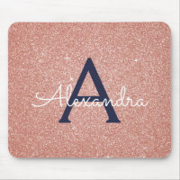 Rose Gold Navy Blue Sparkle Glitter Monogram Name