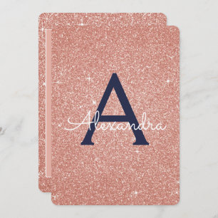 Rose Gold Navy Blue Sparkle Glitter Sweet 16 Invitation