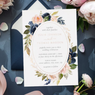 Rose Gold Navy Blush Peach Floral Wedding 
