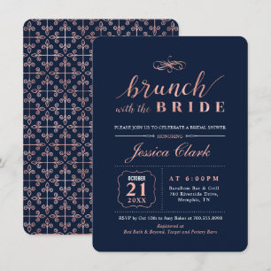 Rose Gold & Navy   Elegant Wedding Bridal Brunch Invitation