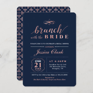 Rose Gold & Navy Elegant Wedding Bridal Brunch Invitation