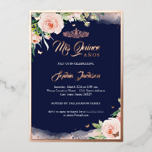 Rose Gold Navy Floral Quinceanera Birthday