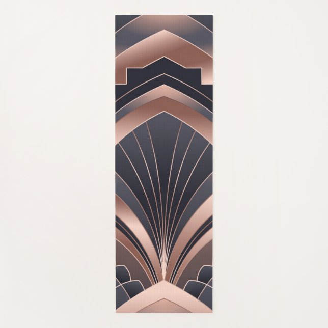 Rose Gold Navy Geometric Fan Neo Deco Art Yoga Mat (Front)