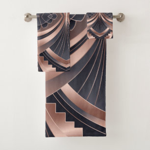 Rose Gold Navy Geometric Neo Art Deco Bath Towel Set