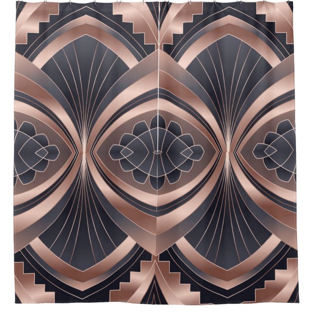 Rose Gold Navy Geometric Neo Art Deco Shower Curtain (Front)