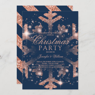 Rose Gold Navy Glitter Xmas Holiday Party Invitation