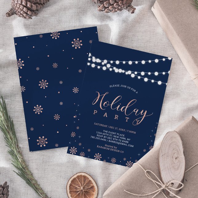 Rose Gold & Navy | Modern Chic Holiday Party Invitation (Creator Uploaded)