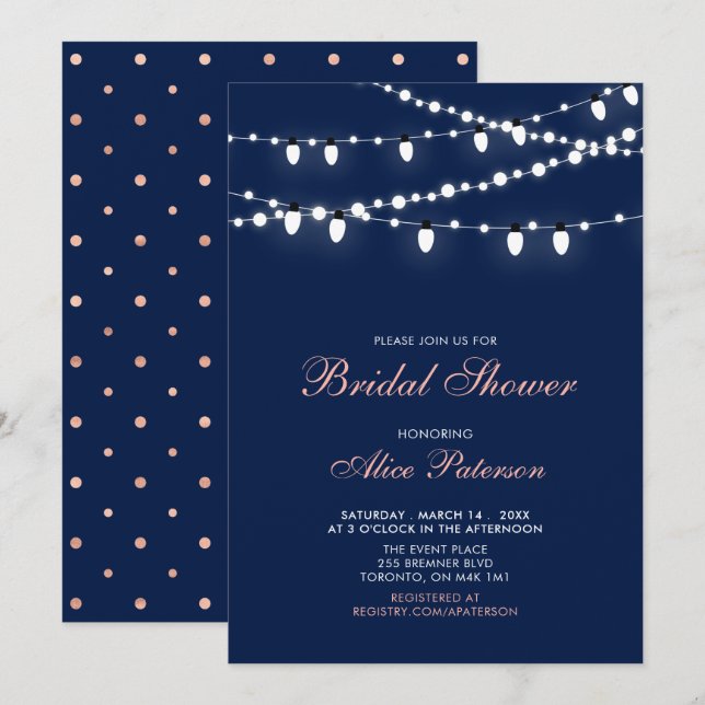 Rose Gold & Navy | Modern Elegant Bridal Shower In Invitation (Front/Back)
