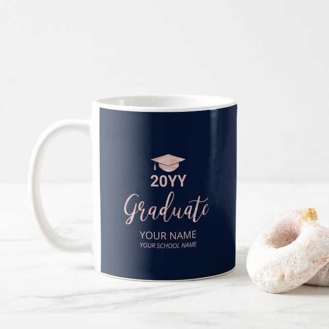 Rose Gold & Navy Personalised Graduation Gifts Coffee Mug (With Donut)