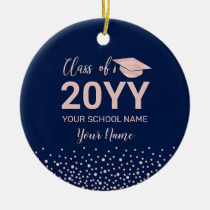 Rose Gold & Navy Photo Graduation Christmas Gift Ceramic Ornament