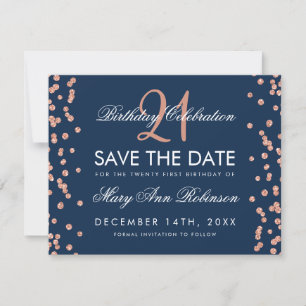 Rose Gold Navy Save Date 21st Birthday Confetti Save The Date