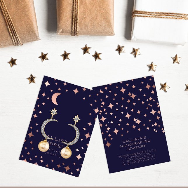 Rose Gold Navy Stars Moon Earring Display Card (Creator Uploaded)