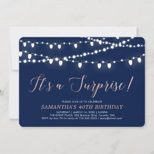 Rose Gold & Navy   Surprise 40th Birthday Party Invitation