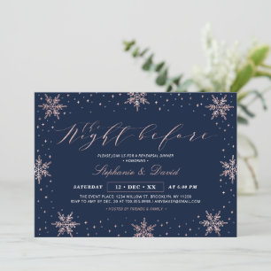 Rose Gold Navy Winter Snow Rehearsal Dinner Party Invitation