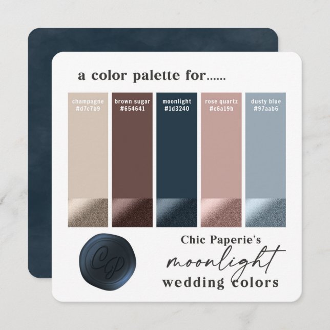 Rose Gold & Navy Winter Wedding Colour Palette Car Invitation (Front/Back)