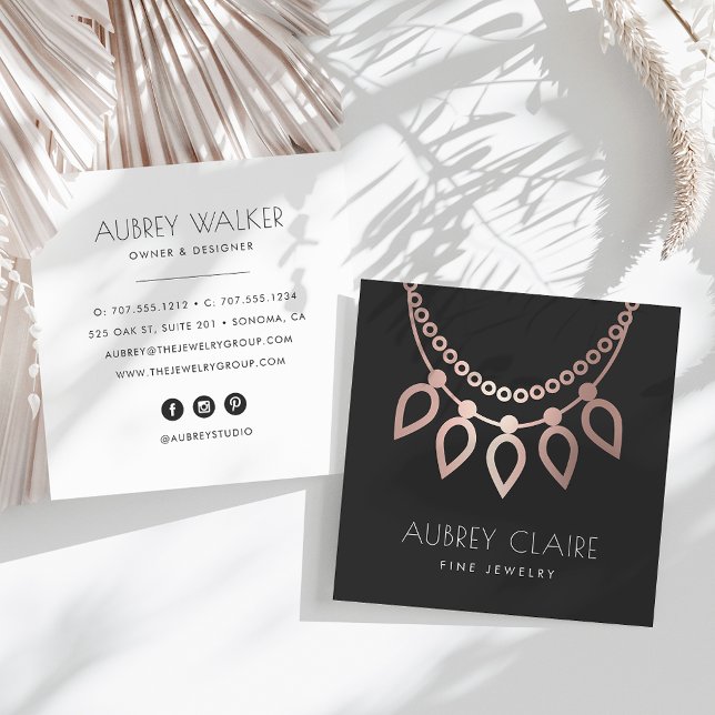 Rose Gold Necklace Jeweller Logo Square Business Card (Creator Uploaded)