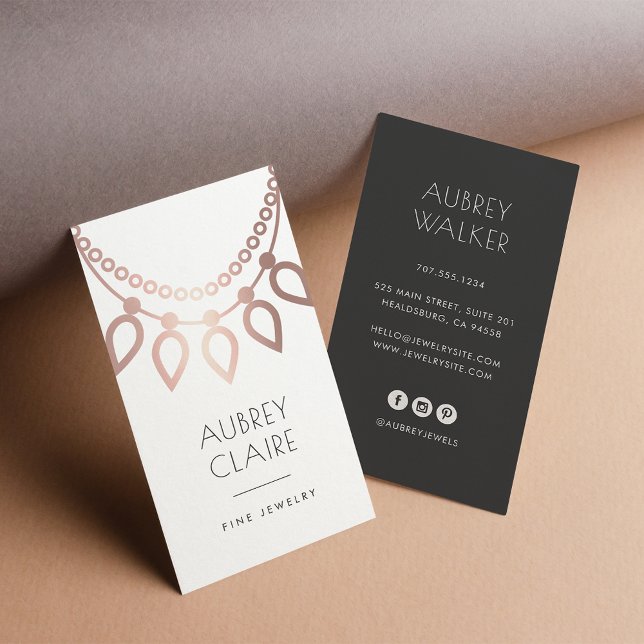 Rose Gold Necklace Logo | Jewellery Designer Business Card (Creator Uploaded)