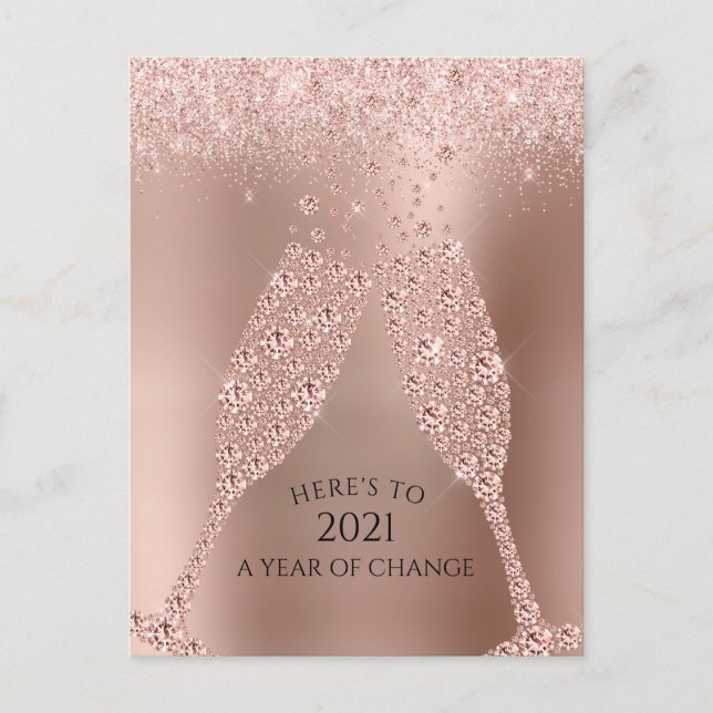 Rose Gold Numerology Prediction Toast to 2021 Holiday Postcard (Front)