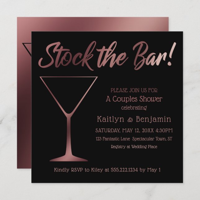 Rose Gold Ombre Couples Stock the Bar Shower Invitation (Front/Back)