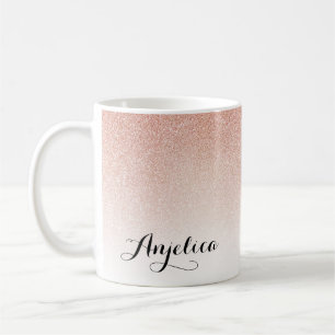 Rose Gold Ombre Faux Glitter Name Pink Coffee Mug