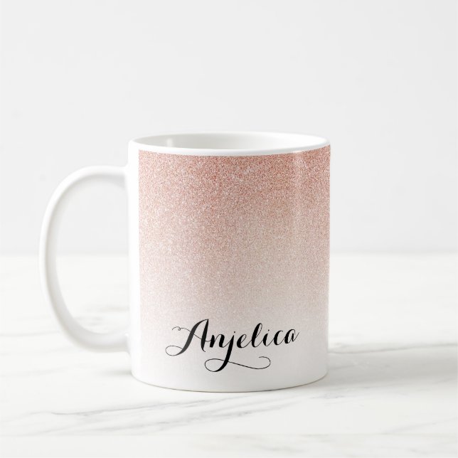Rose Gold Ombre Faux Glitter Name Pink Coffee Mug (Left)
