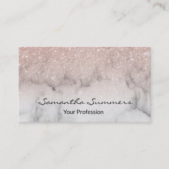 Rose Gold Ombre Glitter Marble Customise Glitter Business Card (Front)