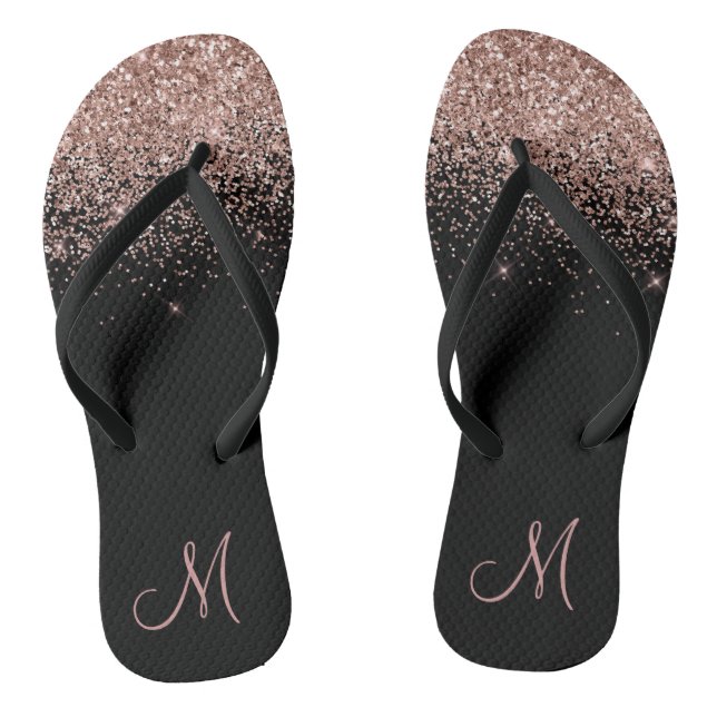 Rose Gold Ombre Glitter Sparkle Monogram Thongs (Footbed)
