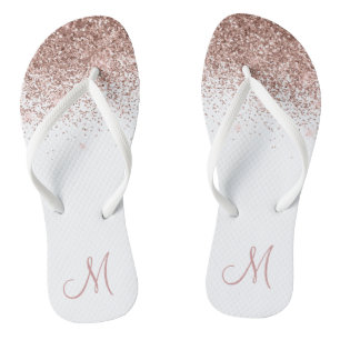 Rose Gold Ombre Glitter Sparkle Monogram Thongs