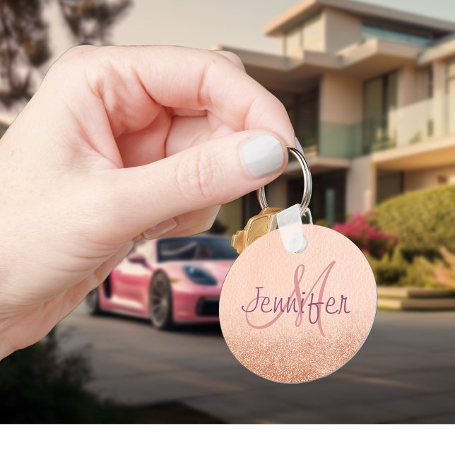 Rose Gold Ombre Monogram Personalized Gift Key Ring (Creator Uploaded)