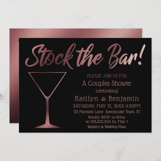 Rose Gold Ombre Stock the Bar Couples Shower Invitation (Front/Back)