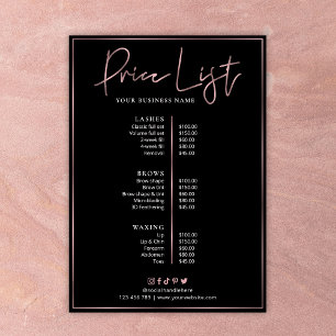 Rose Gold On Black Chic Beauty Salon Price List