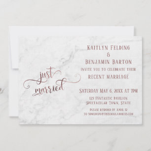 Rose Gold on Marble Just Married Post-Wedding Invitation