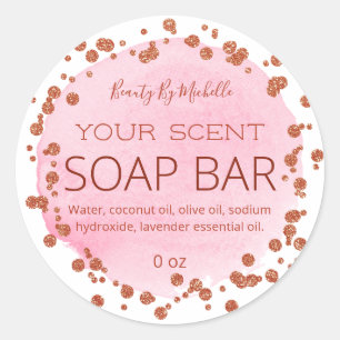 Rose Gold On Pink And White Dots Soap Bar Labels
