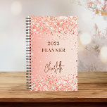 Rose gold orange glitter name script 2025 planner<br><div class="desc">An orange and rose gold gradient background. Decorated with faux glitter sparkles. Personalise and add a title and a name. The name is written with a modern script,  signature look.</div>